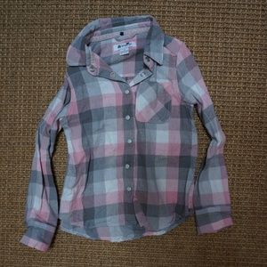Girls Size 5 Tractr Pink/Grey/White Plaid Button-up Shirt